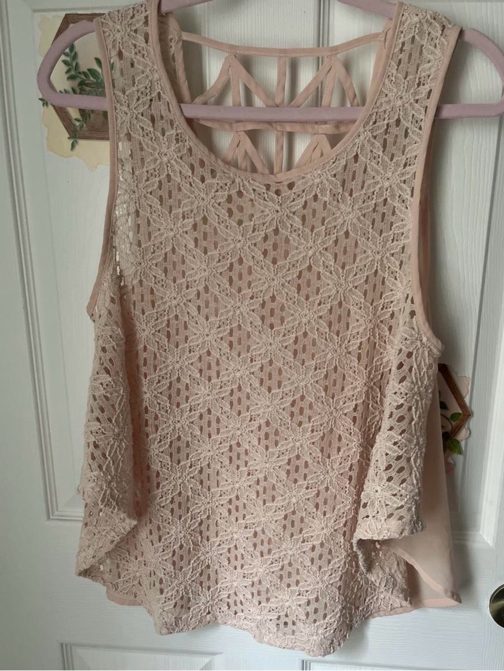 Women’s Sleeveless Lace Overlay Tank Top - Blush